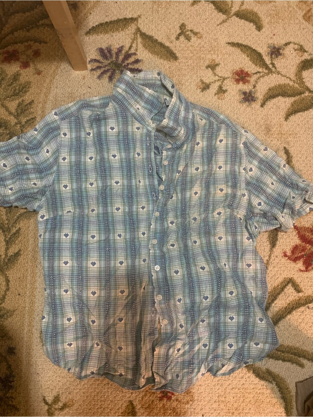 Jane Ashley Size 26/28 Blue Plaid Button-Up Shirt with Heart Print